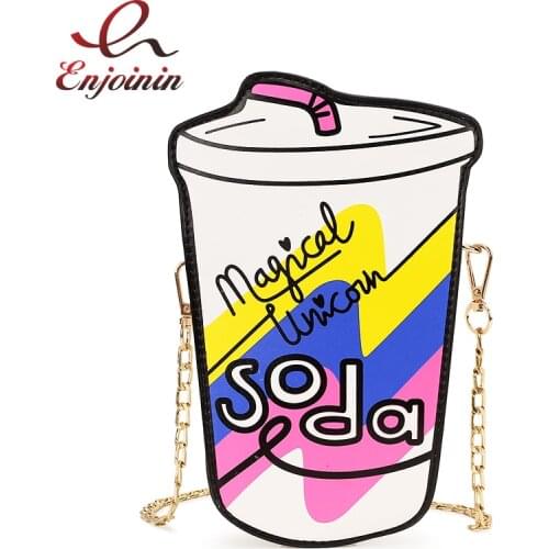 Fun Summer Soda Bottle Design Transparent PVC Pu Girls Chain Purse Shoulder Bag Crossbody Mini Bag Female Pouch Flap Handbag