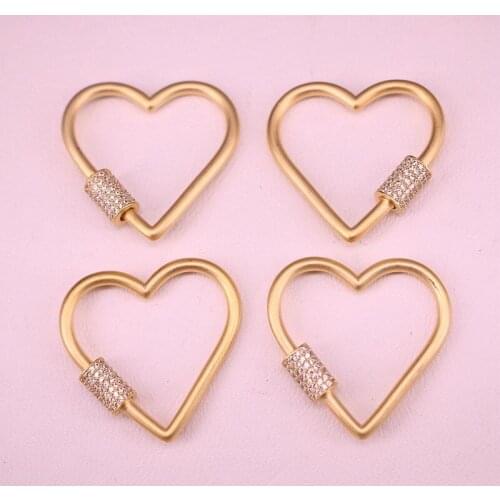 10PCS, Frosted Mattle Gold Heart Screw Clasp CZ Micro Pave, Interlocking Clasp Zirconia Heart Shape Clasp For Jewelry Making