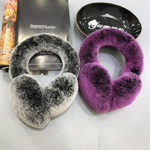 Ear Muffs For Women Winter EarWarmers Soft Warm Cable Furry Real Rex Rabbit Ear Covers For Cold Weather