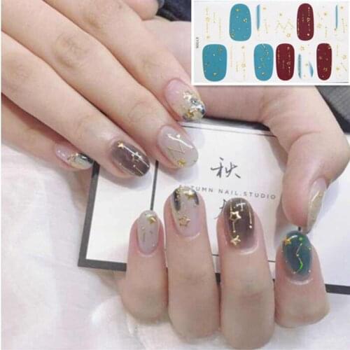 14tips Adhesive Nail Sticker Glitter Summer Style Shading Effect Full Cover 3D Moon Stars nail Art for Women Girls Drop Ship