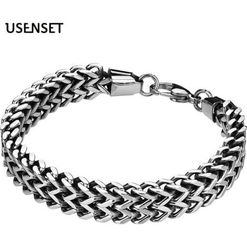 USENSET 16MM Big Men Link Chain Stainless Steel Mesh Bracelet for Men Hip Hop Punk Jewelry Gifts