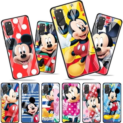 Cute Mickey Disney Mouse for Samsung Galaxy S20 FE Ultra Note 20 S10 Lite S9 S8 Plus Luxury Tempered Glass Phone Case Cover