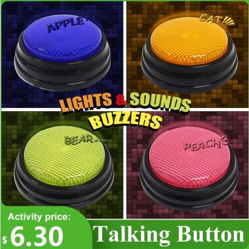 Recordable Talking Button with Led Function Learning Resources Answer Buzzers Orange+Blue+Green+Pink