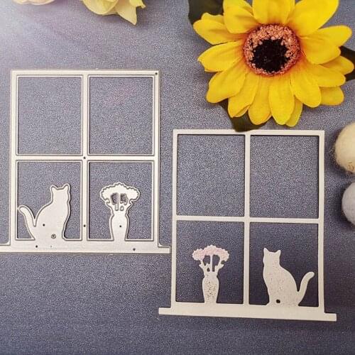 Metal Cutting Dies Vase and Cat on the Window New Scrapbook Decoration Template Embossing DIY Paper Card Craft 88*94mm