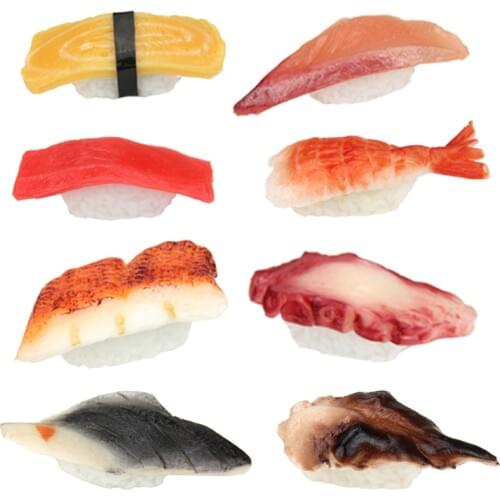 Miniatures artificial fake sushi simulation PVC Big fish prawns Salmon Shrimp sushi model propss supplies 12pcs/set