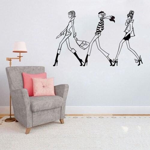 Fashion Sex Girl Wall Sticker Dress Bag Shopping Glass Moda Belleza Mujer Shopping Wall Decal Vinyl Home Decor DW8364