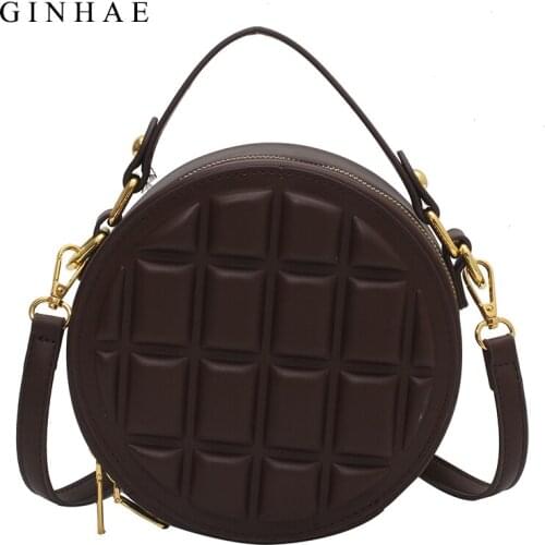 Fashion Leather Handbags For Women 2021 Designer Luxury Tote Bag Casual Chocolate Top-Handle Bag Round Circular Bag Sac A Main
