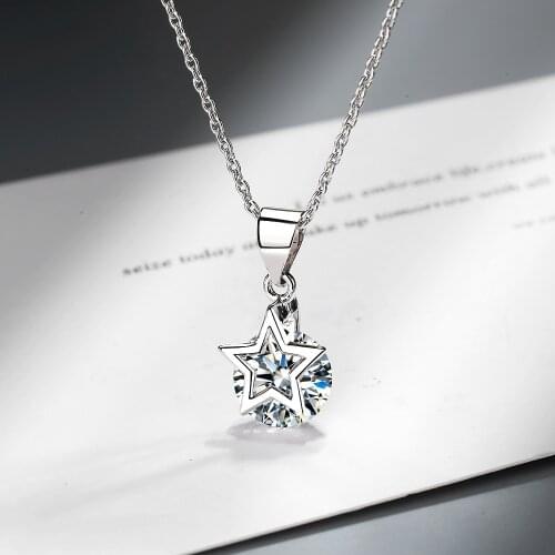 925 Sterling Silver Crystal Star Charm Necklaces & Pendants Choker Statement Necklace For Women Wedding Jewelry dz854