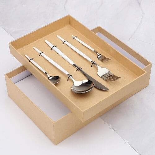 Cutlery Set Stainless Steel White Knives Forks Spoons Kit 20Pcs with Gift Box Kitchen Tableware Western Flatware Dinnerware Set