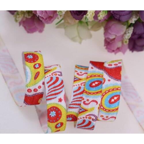 New Paisley pattern 5/8" fold over elastic foes ribbon, heat transfer printing elastic for DIY, 100yards/lot