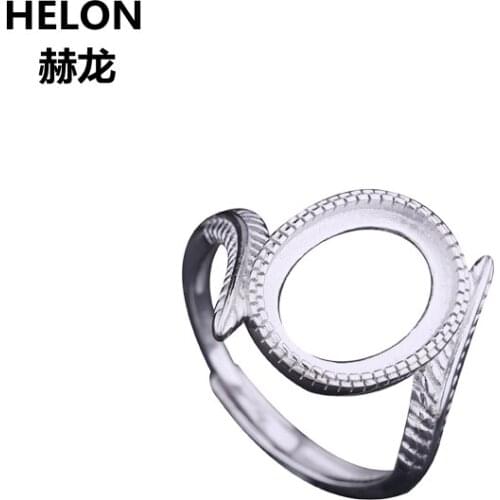 925 Sterling Silver Women Engagement Wedding Ring 10X13mm Oval Cabochon Semi Mount Ring fit Amber Turquoise Setting Adjustable