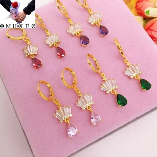 OMHXFC Jewelry Wholesale YM1103 European Fashion Fine Woman Party Birthday Wedding Gift Crown AAA Zircon 24KT Gold Drop Earrings