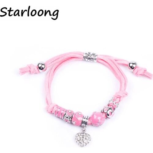 European Style Authentic Tibetan Korean velvet drop oil alloy beads heart Charm bracelets for Women Original DIY Jewelry Gift