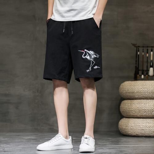 Summer hot style straight casual crane embroidery shorts Men Summer Boardshorts Breathable Male Casual Shorts Comfortable