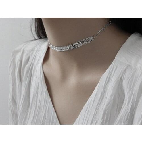 Concave-convex hammer square neck chain niche design personality temperament platinum-plated necklace for women wholesale choker