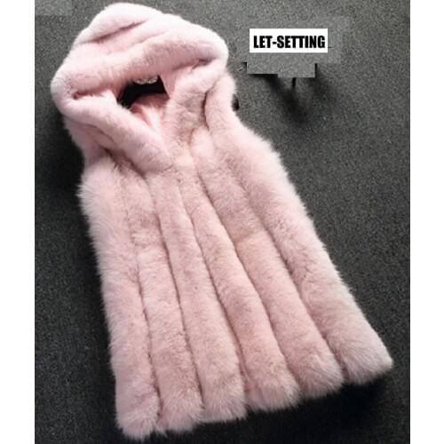 Korean new fashion fox fur vest women long jacket S-3XL,white,pink,black,gray
