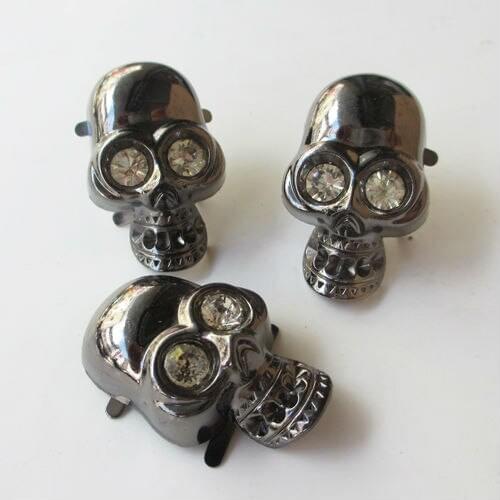 10pcs 27*45mm gunblack skull diamonds rivets big size skull with 2 clips