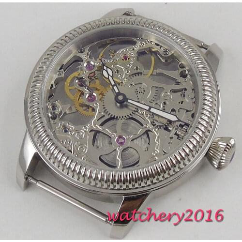 17 Jewels Full Skeleton 6497 Hand Winding movement add one Watch Case + Watch Hands