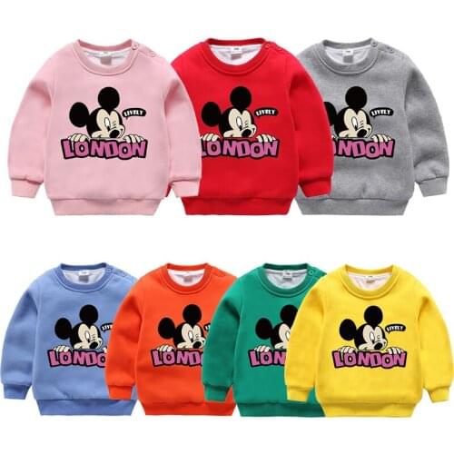 2021 Childrens Sweater Autumn and Winter Plus Velvet Boys and Girls Cartoon Mickey Warm Jacket Tops Baby Clothing Shirt