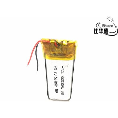 Free shipping 1pcs/lot Polymer 500 mah 3.7 V 702035 752035 smart home Li-ion battery for dvr GPS mp3 mp4