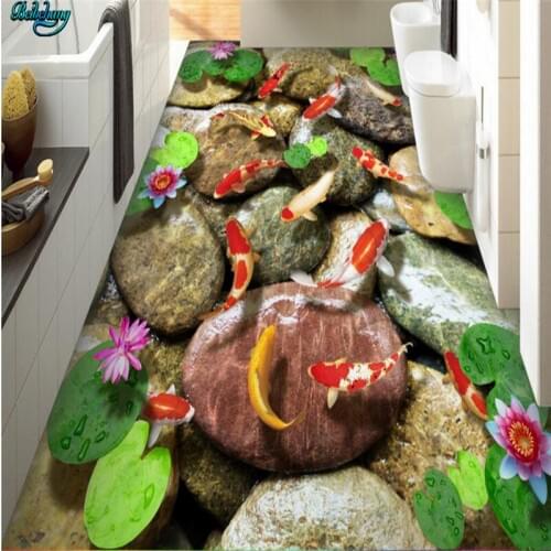 Beibehang Large custom flooring stone carp lotus 3D floor living room bedroom kitchen bathroom decoration painting