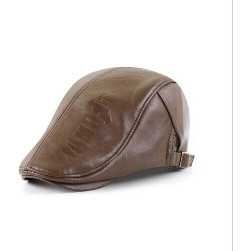 Brand JAMONT Autumn and winter peaked cap warm beret PU leather hat