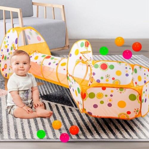 3 in 1 Children Tents with Crawling Tunnel Foldable Toy Ball Pool Kids Play Basket Dot Tent Portable Pop Up Teepee Large Space
