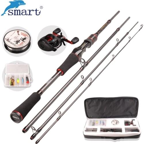 SMART Casting Fishing Combo 6.2:1/5+1BB Baitcasting Reel 1.98m M Casting Rod 100m Nylon Line Fishing Lure Accessories Box Tackle