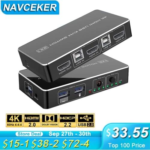 Navceker HDMI KVM Switch 2 Port 4K USB Switch KVM HDMI Switcher Splitter Box for Sharing Printer Keyboard Mouse KVM Switch HDMI