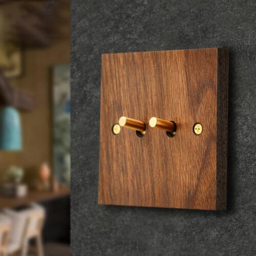 Brass wall switch,220V 10A vintage toggle wallpad switch wood panel 1/2/3/4Gang 2Way brass wrench Switch Retro style LightSwitch
