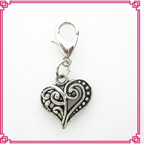 Hot selling 50pcs/lot lovely heart dangle charms lobster clasp charms glass floating lockets for diy jewelry
