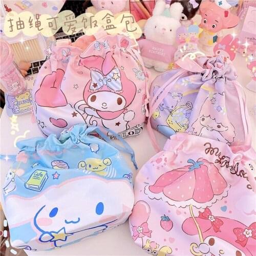 Kawaii lunch bag Drawstring High capacity food cooler bags women thicken thermal breakfast box portable picnic travel