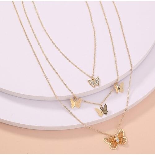 Multilayer Butterfly Necklace for Women Creative Retro Simple Detachable Gold Chain Choker Necklace Wholesale