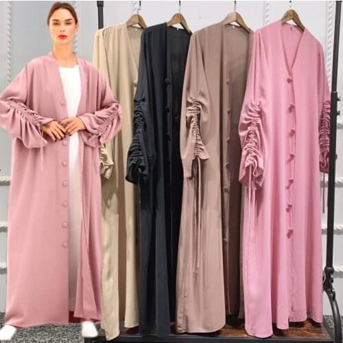 Fashion Muslim Kimono Abaya Women Eid Mubarak Moroccan Caftan Dubai Cardigan Robe Turkey Arabic Islamic Buttons Clothing Open
