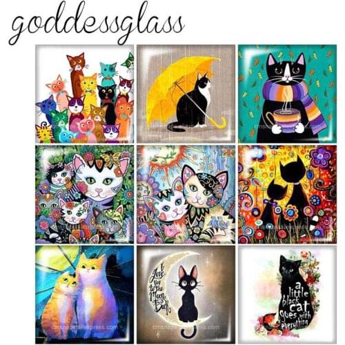 New Love Cat Love Pet Cute cats Square 10pcs mixed 12mm/20mm/25mm/30mm photo glass cabochon demo flat back Making findings