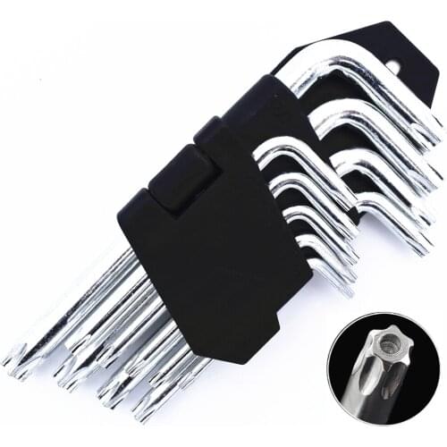 9pcs Hex Key With Holes Set Hexagon Wrench Set Star Head Carbon Steel T10-T50 Allen Socket Torque Spanner Reinforced Hand Tools