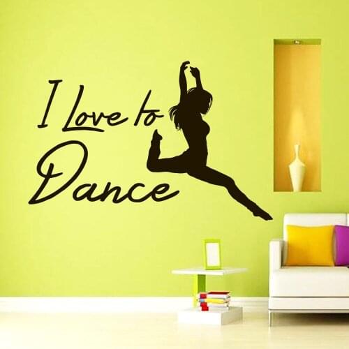 I love to Dance Quote Wall Art Decals Dancing Girls Wall Sticker Girls Room Decoration Dance Studio Removable Murals AC662