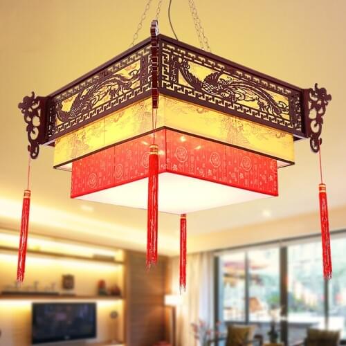 The new Chinese style wooden lamps dragon send blessing room hotel retro hot box pendant light ZS53 dining room lights led lamp