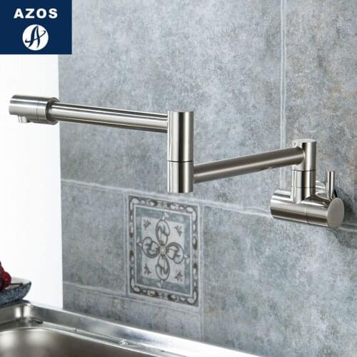 Single Handle Single Cold Folding Swing Pot Filler Articulating Faucet Basin Tap Nickel Brush Wall Mount Kitchen Faucet DLCF002A