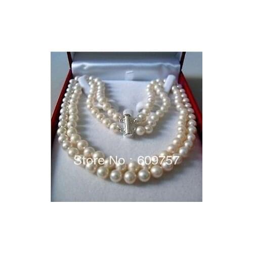 Use Natural Pearl NECKLACES Natural beautiful jewelry 2Rows 17" WHITE FRESHWATER REAL PEARL NECKLACE 8--9MM NO BOX