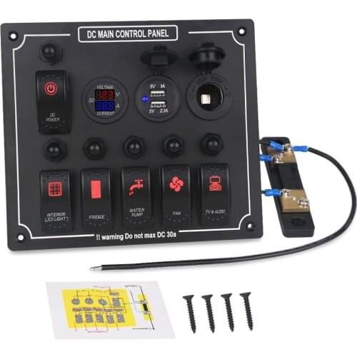 6/8 Gang Car Boat Switch Panel 12v 24v Outlet Combination Switch Rocker Switch Panel Digital Voltmeter Dual USB Port Cigarette