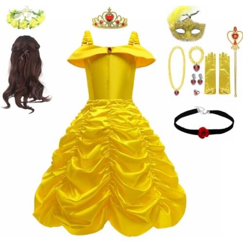 Girls Belle Dress Halloween Costume Child Carnival Birthday Party Clothing Kids Ball Gown Princess Costume