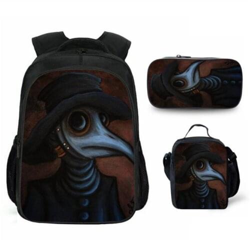 1-4-5 grade schoolbag computer bag student backpack 3-piece set plague doctors plague doctor Backpack