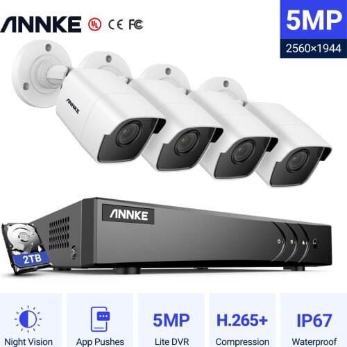 ANNKE 4CH 5MP Lite HD Video Surveillance System 5IN1 5MP Lite H.265+ DVR With 4X 5MP Weatherproof Outdoor Security Cameras CCTV