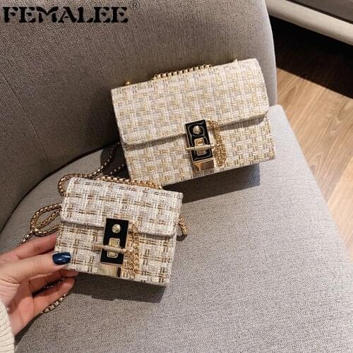 Mini Chains Weaving Crossbody Bag Women Winter Tweed Wool Handbag Designer Satchels Female Channels Lock Shoulder Messenger Bags