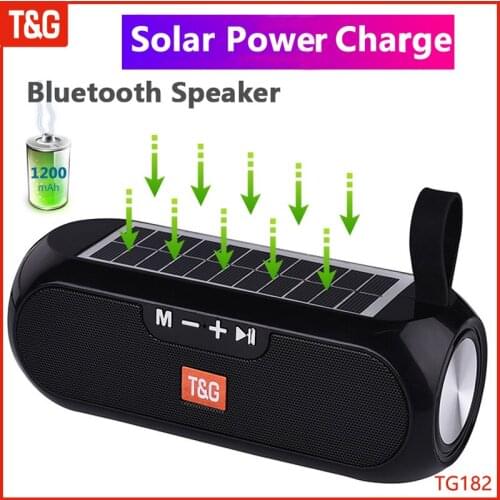 T&G Solar charging Bluetooth Speaker Portable Column Wireless Stereo Music Box Loudspeaker Outdoor Waterproof altavoces TG182