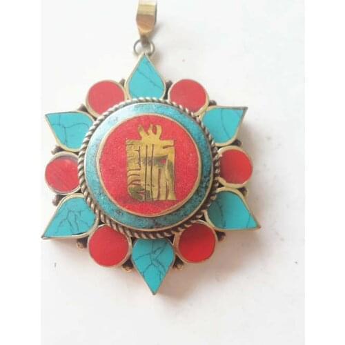 TGB212 Nepal Vintage Big Flower Pendants Tibetan Prayer Box Amulet Pendants Lockets OM EYE KALACHAKRA