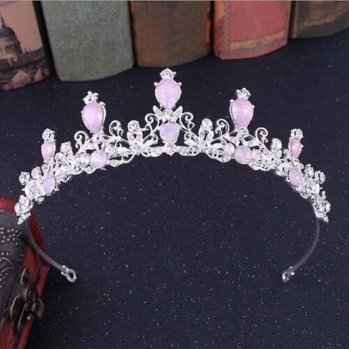 Pink Silver Color Princess Full Crystal Crown Tiaras For Women Luxury Rhinestone Girls Tiaras Bride Wedding Hair Jewelry