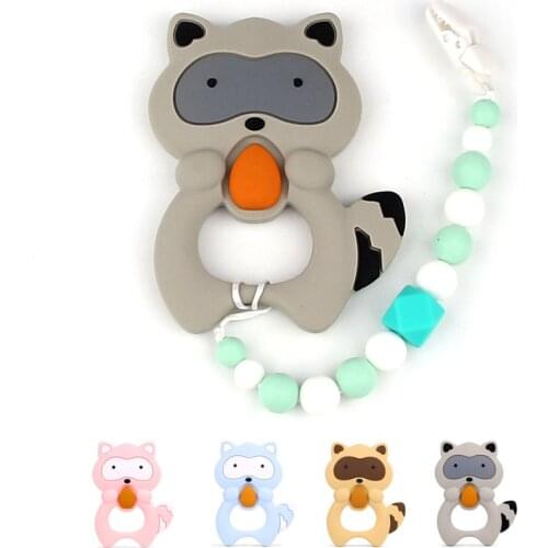 TYRY.HU Original Raccoon Teether Baby Teething Silicone Pacifier Clips Chewbeads Teething Necklace Silicone beads Dummy Chains