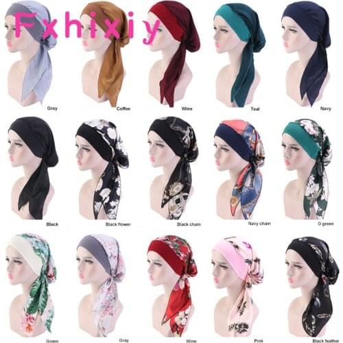 New Trendy Flower Print Women Inner Muslim Head Scarf Turban Bonnet Ready To Wear Islamic Ladies Headwrap Under Hijab Cap